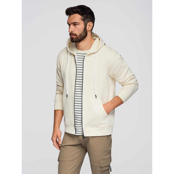 Ombre Mens BASIC unbuttoned hooded sweatshirt - cream 57755345