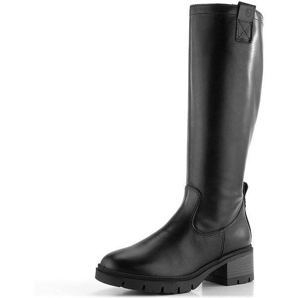 Tamaris hladké kožené čižmy na podpätku Black 1-25601-43 65612279