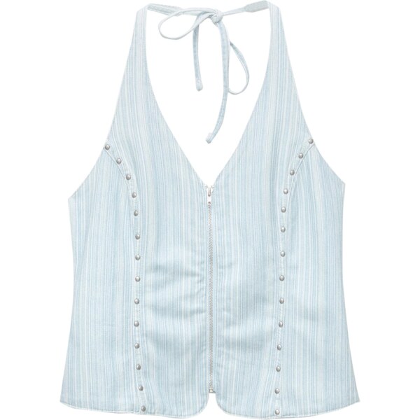 Pull&Bear Top pastelovo modrá / svetlomodrá / šedobiela 65886065