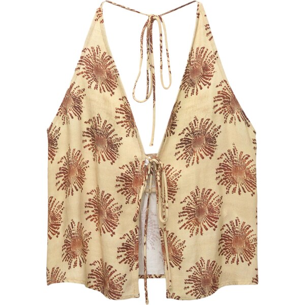 Pull&Bear Top tmavohnedá / pastelovo žltá 65886872