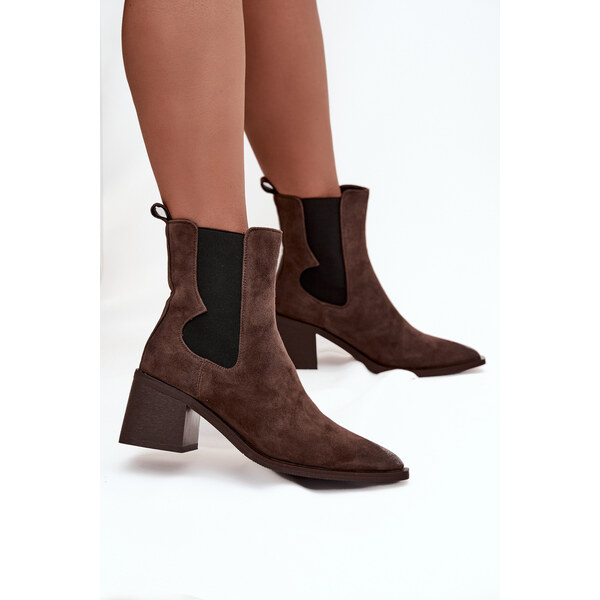 Kožené semišové dámske čižmy na opätku s podšívkou Artiker 65927783