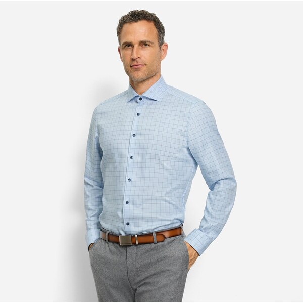 Pánska luxusná svetlomodrá károvaná košeľa OLYMP body fit 65614452