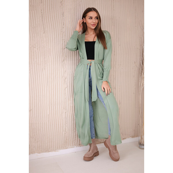 Kesi Mätový dlhý dámsky kardigán so zaväzovaním v páse 65618584
