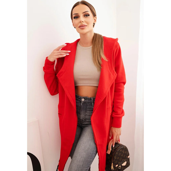 Kesi Červený dámsky zateplený kardigán s kapucňou 65618593