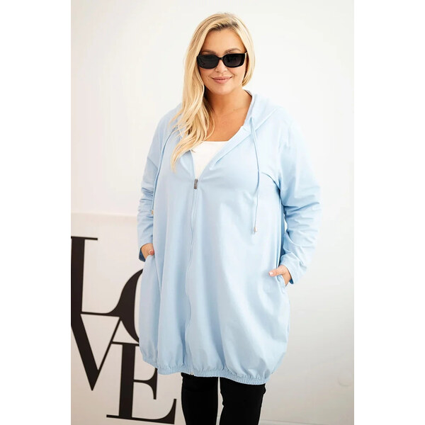 K-Fashion Dámska bavlnená mikina s kapucňou a zipsom Plus Size Blue 65726515