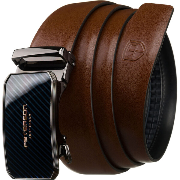 Peterson Pánsky hnedý kožený opasok so striebornou automatickou 65203472