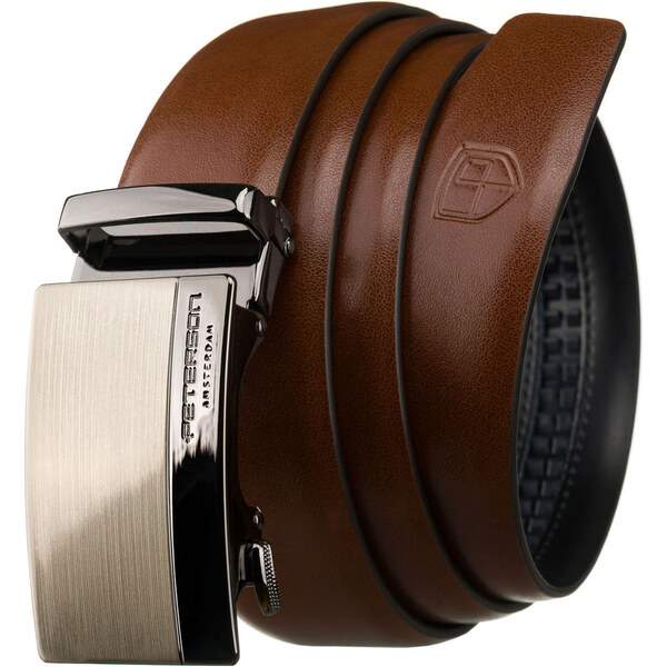 Peterson Pánsky kožený opasok v hnedej farbe so striebornou 65203476