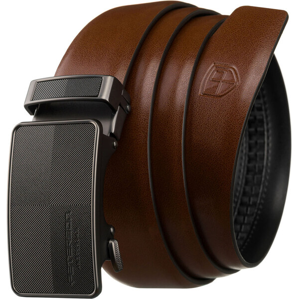 Peterson Pánsky hnedý kožený opasok s čiernou automatickou prackou – 65203477