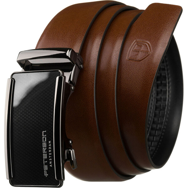 Peterson Klasický pánsky kožený opasok v hnedej farbe so striebornou 65203479