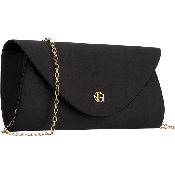 Dámska spoločenská listová kabelka čierna s kovaním zlatej farby – 65615049