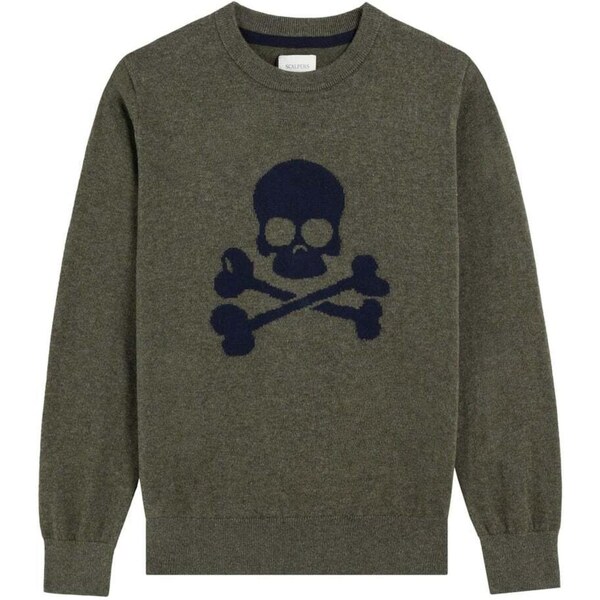 Scalpers Sveter Skull Intarsia námornícka modrá / olivová 65889758