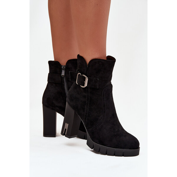 Boto Dámske čižmy na opätku s prackou podšité čierne Selisse 65927777