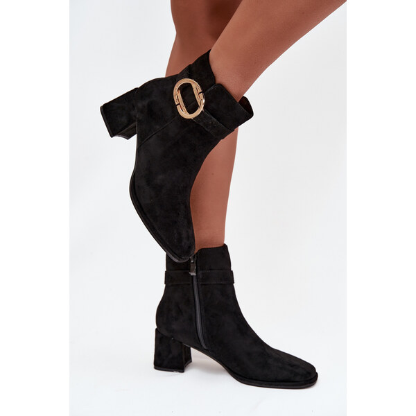 Boto Dámske členkové topánky na podpätku so zlatým sponou čierne 65927762