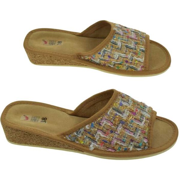 JOHN-C Dámske klinové korkové šľapky s koženou stielkou MIA 65620976