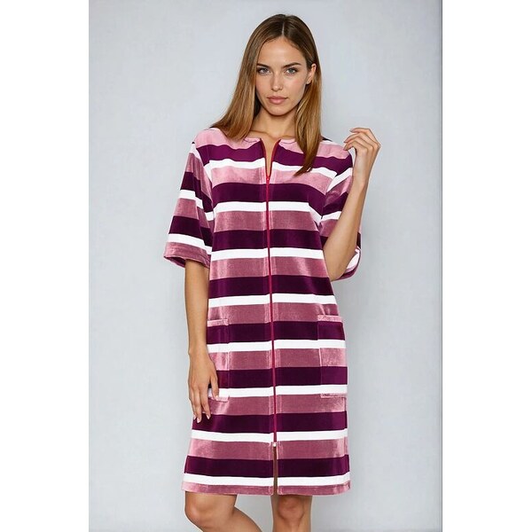 Wanmar Velúrový župan na zips vínový 15566343