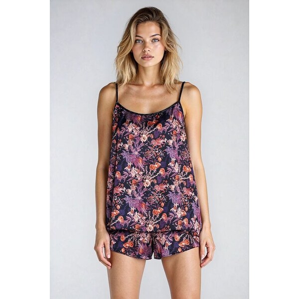 Italian Fashion Dámske saténové pyžamo Tibesti fialové kvetiny 26762954