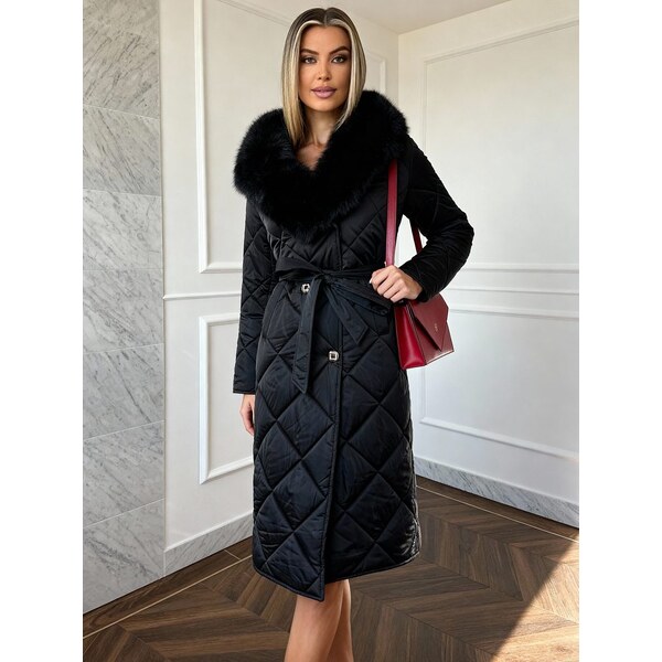 Due Linee Dámská exkluzivní černá bunda s pravou liškou 65628074