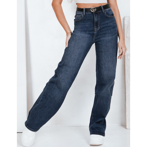 BASIC Tmavomodré dámske široké džínsy s vysokým pásom UY2790 65633524