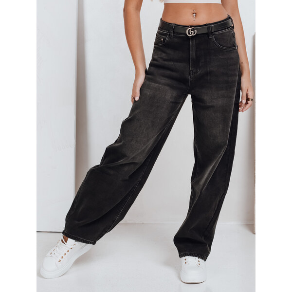 BASIC Čierne dámske široké džínsy s vysokým pásom UY2741 65633530