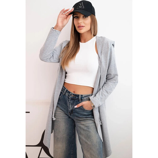 Kesi Sivý ležérny dámsky asymetrický kardigán s kapucňou a vreckami 65633681