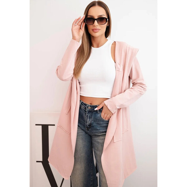 Kesi Púdrový ležérny dámsky asymetrický kardigán s kapucňou a vreckami 65633679