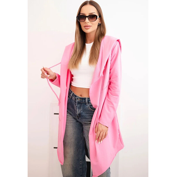 Kesi Ružový ležérny dámsky asymetrický kardigán s kapucňou a vreckami 65633685