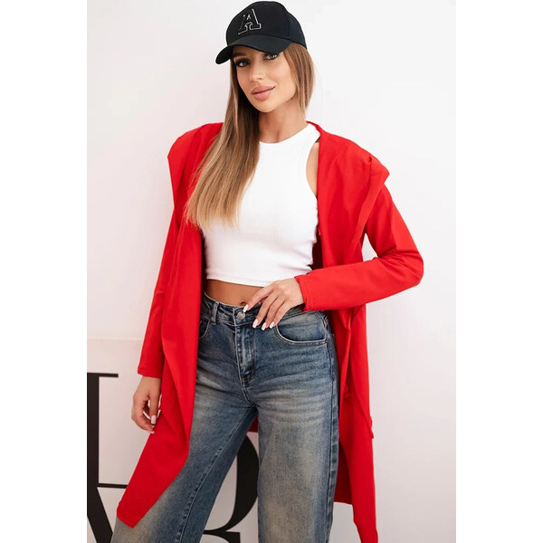 Kesi Červený ležérny dámsky asymetrický kardigán s kapucňou a vreckami 65633680
