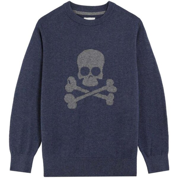 Scalpers Sveter Skull Intarsia námornícka modrá / sivá 65889750