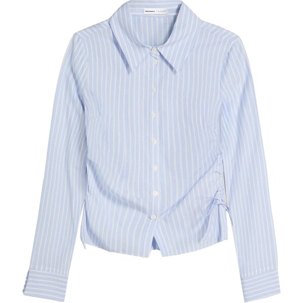 Bershka Blúzka modrosivá / biela 66009197