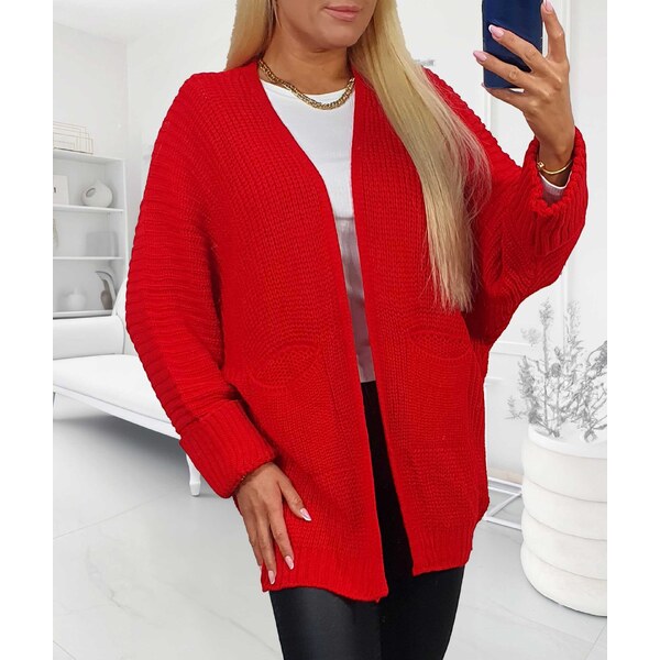 Kardigán s vreckami červený 65669348