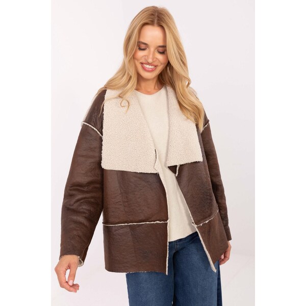 MladaModa Koženková bunda s hrejivou podšívkou model 61666 hnedá 65670215