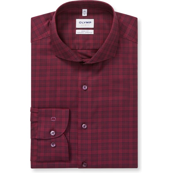 Pánska bordová karovaná casual košeľa OLYMP body fit 65670325