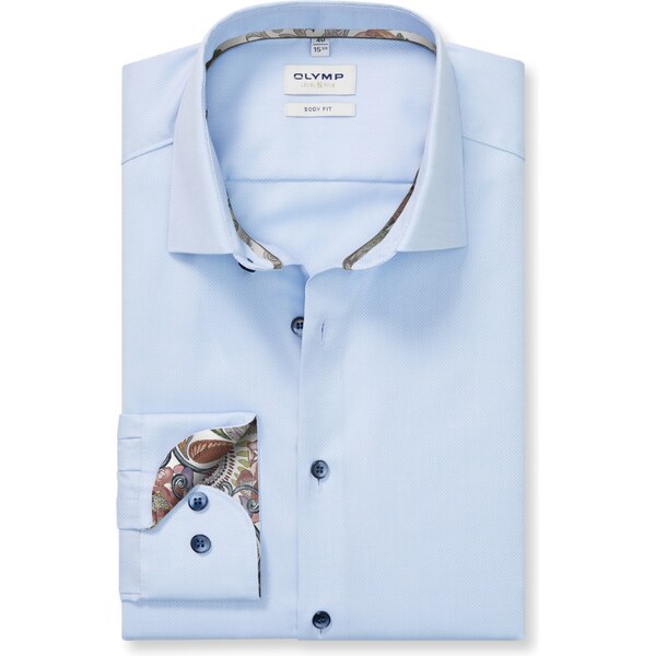 Pánska belasá košeľa s podšitiami OLYMP body fit predĺžený rukáv 65670327
