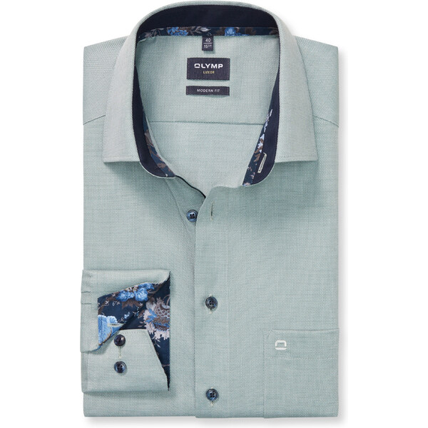 Pánska zelenkavá košeľa Luxor s podšitiami OLYMP modern fit 65670328