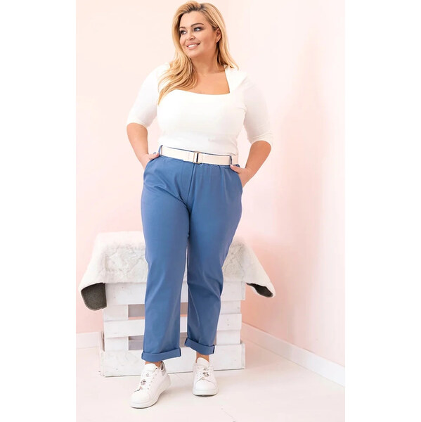 Kesi Modré dámske bavlnené plus size nohavice s pásikom 65675075