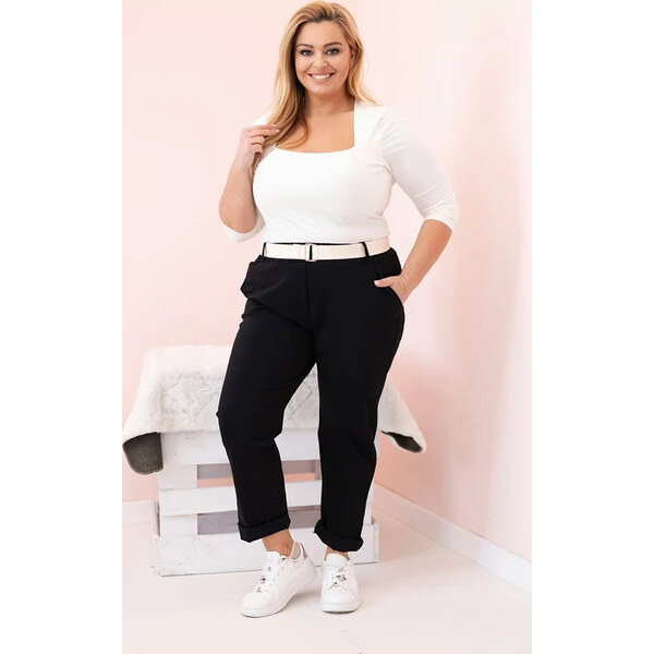 Kesi Włoski Čierne dámske bavlnené plus size nohavice s pásikom 65675078