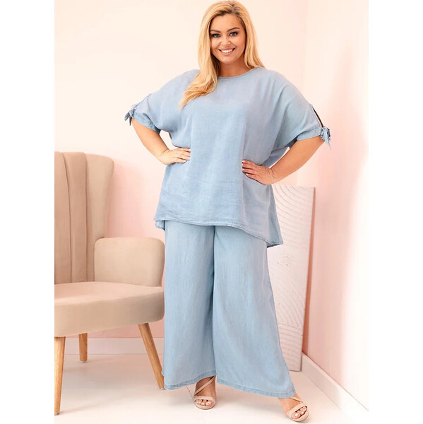 Kesi Svetlomodrá dámska plus size súprava blúzky a širokých nohavíc 65675107