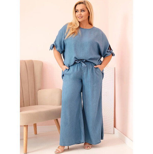 Kesi Modrá dámska plus size súprava blúzky a širokých nohavíc 65675108