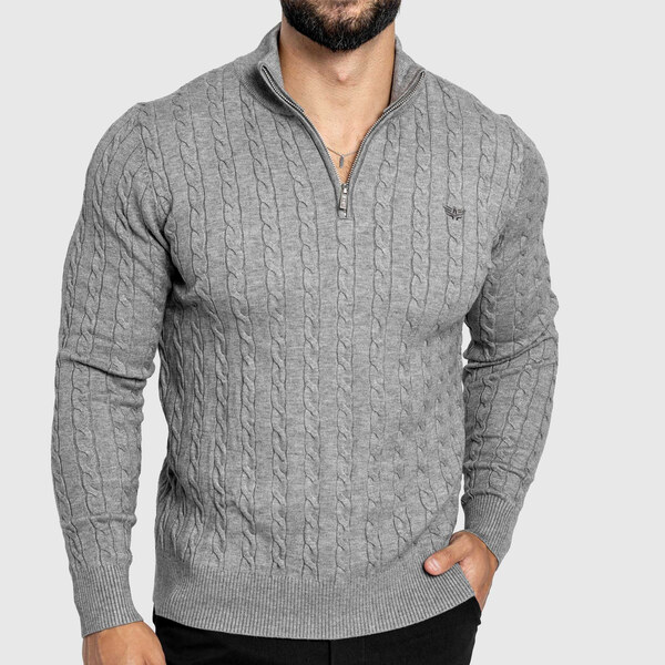 Pánsky sveter Iron Aesthetics Cable Knit, sivý 65685248