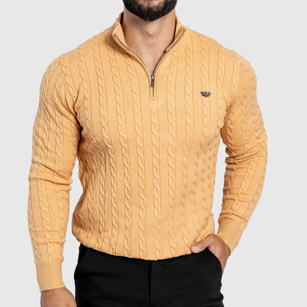 Pánsky sveter Iron Aesthetics Cable Knit, camel 65685247