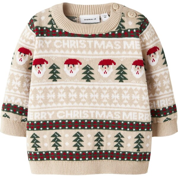 NAME IT Sveter NBNRastokka svetlobéžová / tmavozelená / červená 65696551