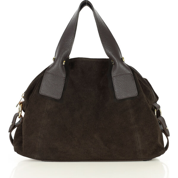 MARCO MAZZINI Tmavo hnedá kožená shopper kabelka (s288c) 65691213