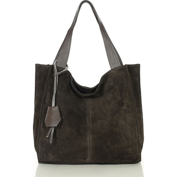 MARCO MAZZINI Tmavo hnedá semišová shopper kabelka (s139cc) 65691223