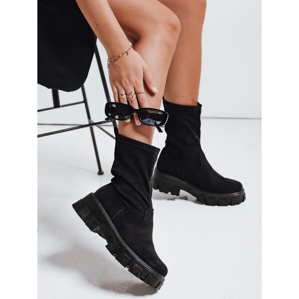 DStreet Dámske čierne členkové čižmy na platforme 66091681