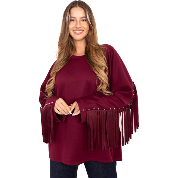 BASIC Vínová dámska viskózová mikina so strapcami IT-BZ-21695.10 65703467