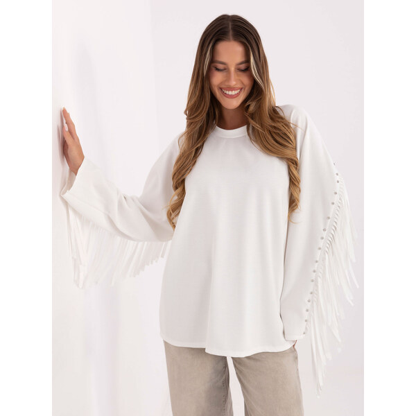 BASIC Biela dámska viskózová mikina so strapcami IT-BZ-21695.10-white 65703470