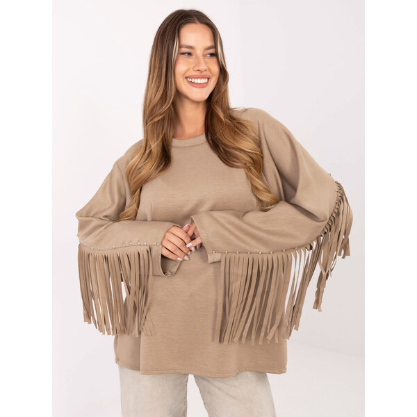 BASIC Béžová dámska viskózová mikina so strapcami IT-BZ-21695.10-dark 65703469