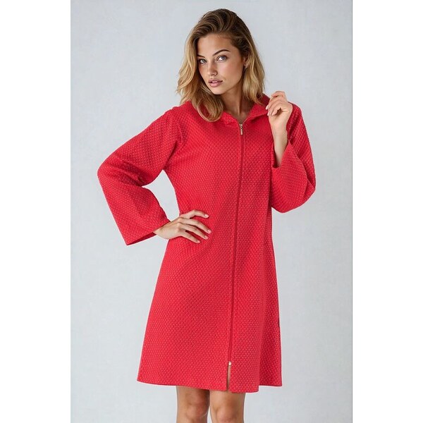 Wanmar Dámsky bavlnený župan Azalka červený so zipsom 12916391