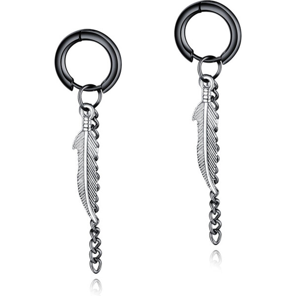 Impress Jewelry Oceľové náušnice krúžky s pierkom 17 mm Čierne 65229297