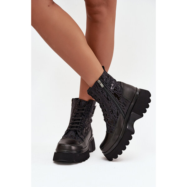 Kožené dámske čižmy na platforme s nápismi a ozdobným detailom Artiker 65927814